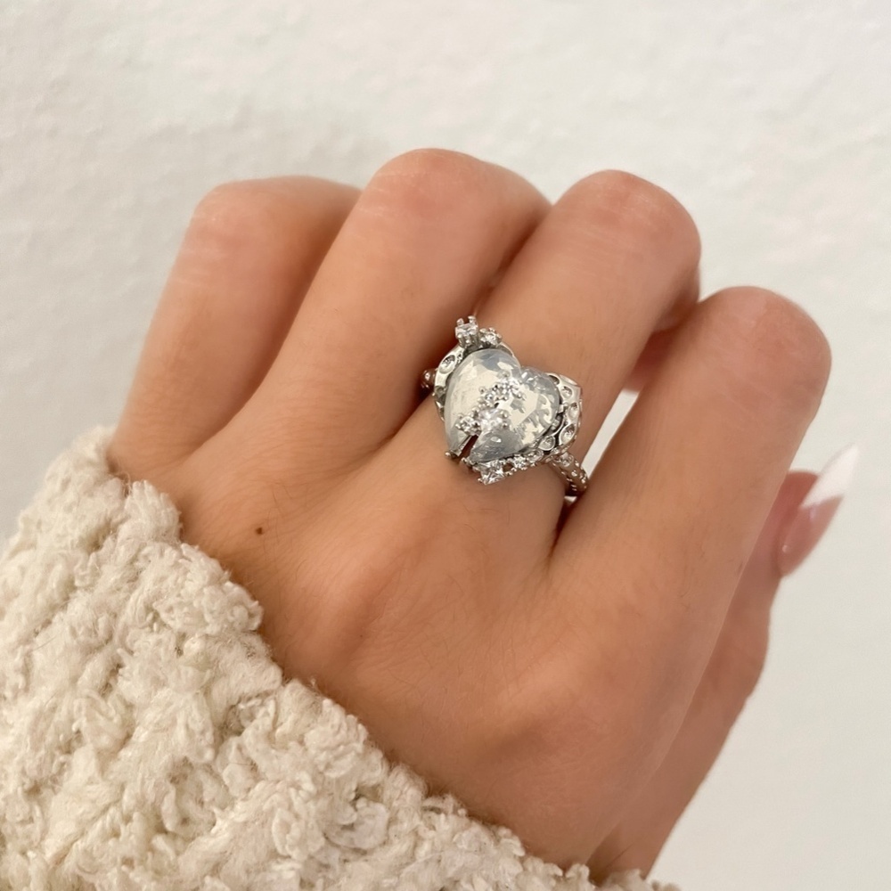 925 Sterling Silver Crystal Heart Ring Geometric Modern Heart Ring Crystal Ring